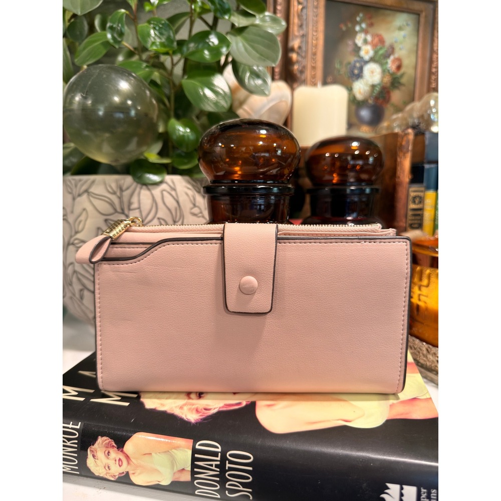 Travelambo Womens Bifold Wallet Blush Pink Faux Leather Snap Zip Card Organizer